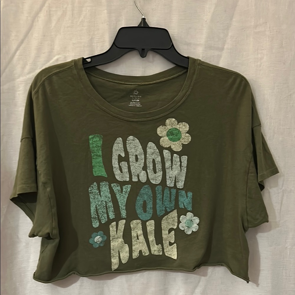 Aerie Olive Green 'I Grow My Own Kale' Tee